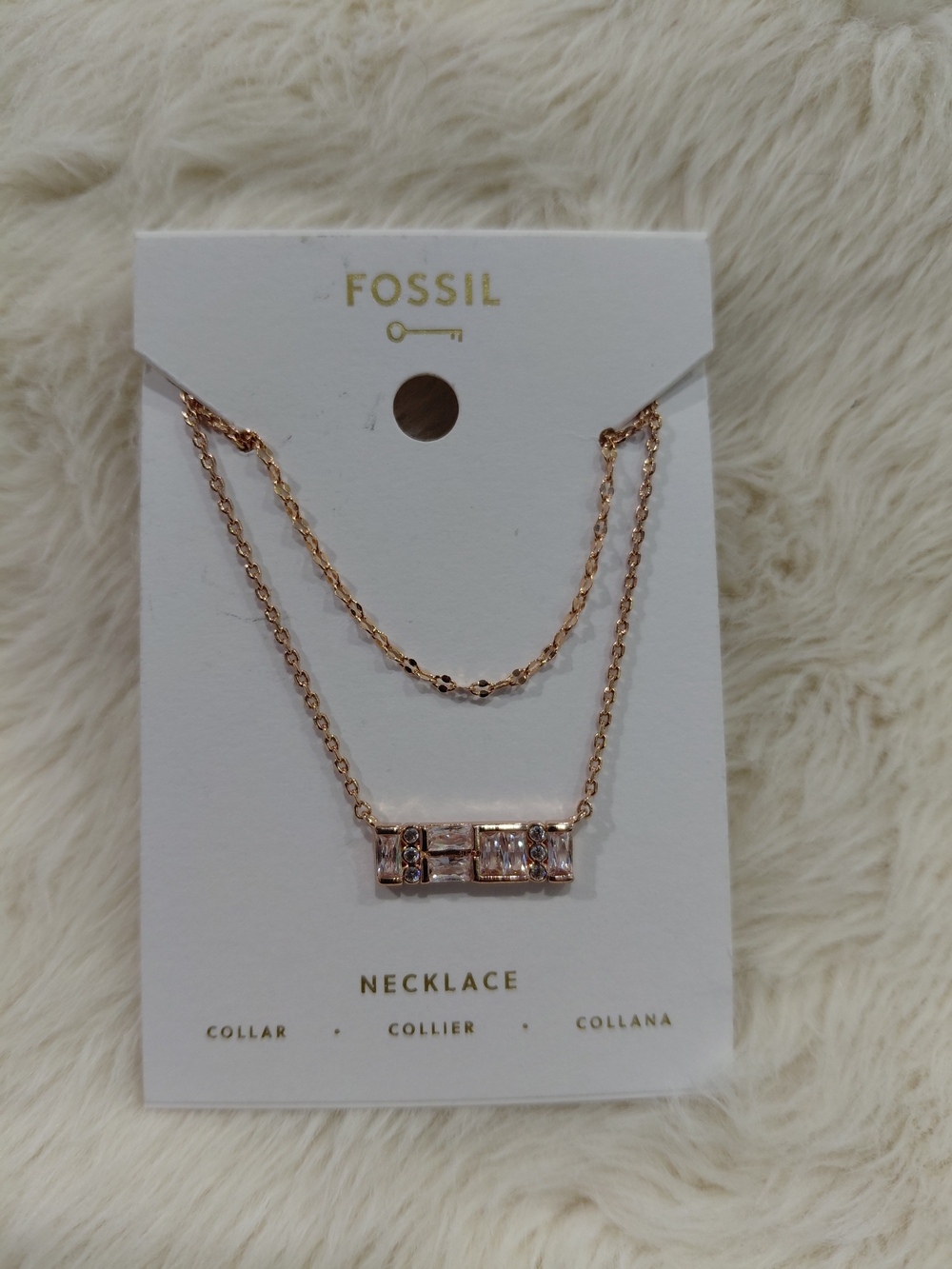 NWT Fossil Rose Gold Layered Crystal Necklace